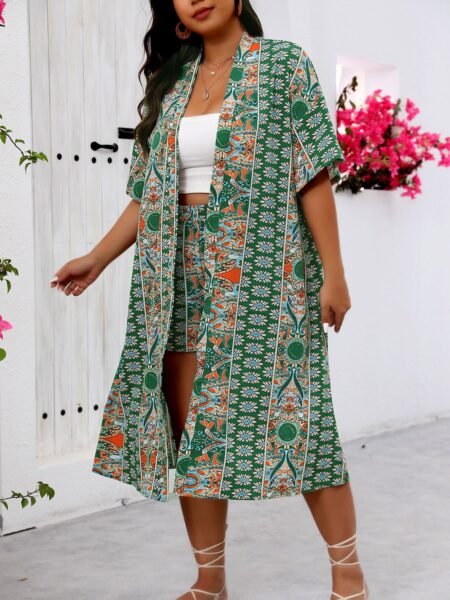 Plus Size Floral Print Elegant Holiday Three-Piece Set
