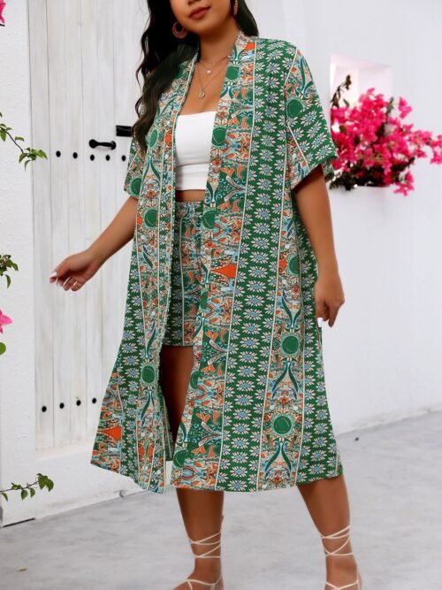 Plus Size Floral Print Elegant Holiday Three-Piece Set