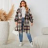 Plus Size Autumn Winter Plaid Hooded Coat