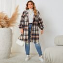 Plus Size Autumn Winter Plaid Hooded Coat