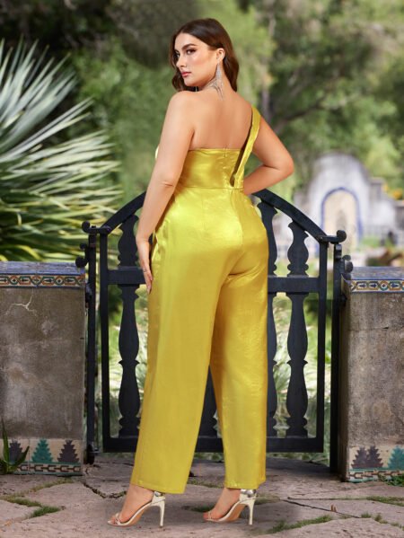 Plus Size Satin Off-Shoulder Straight-Leg Party Jumpsuit