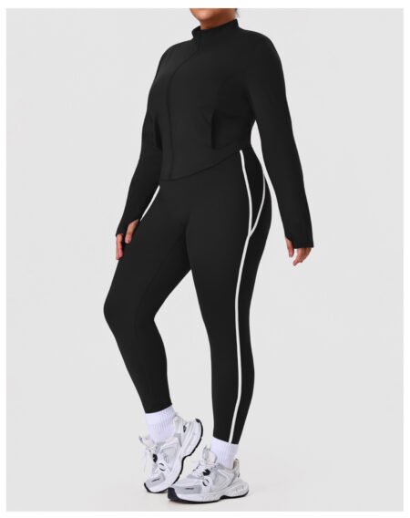 Plus Size Contrast Color Nude Feel Yoga Two-Piece Set