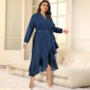 Plus Size Denim Irregular Asymmetric Maxi Dress with Tie Sleeves