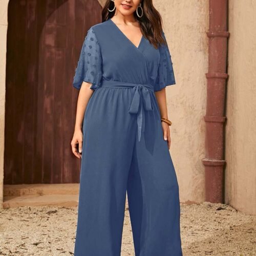 Plus Size Sexy Bow Lace-Up High Waist Jumpsuit for Spring & Summer