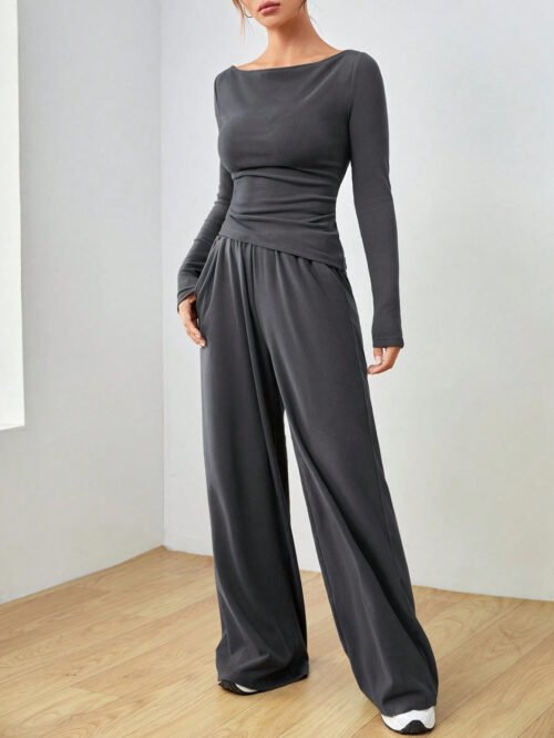 Casual Wide Leg Trousers Two-Piece Set
