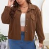 Plus Size Casual Corduroy Collared Short Jacket