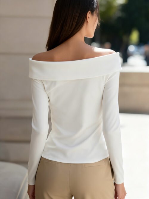 Diagonal Collar Long Sleeve Casual T-Shirt