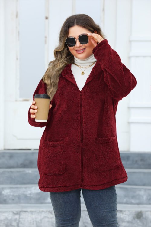 Plus Size Thickened Plush Hooded Winter Jacket