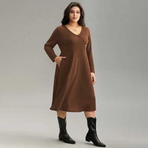 Plus Size Simple V-Neck Office Wind Dress