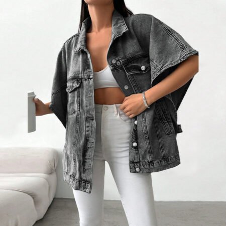 Relaxed Plus Size Denim Drop-Shoulder Jacket