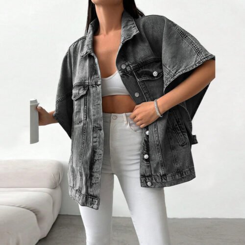 Relaxed Plus Size Denim Drop-Shoulder Jacket