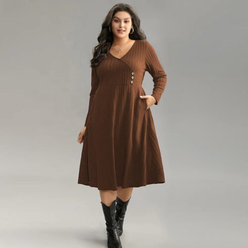 Plus Size Simple V-Neck Office Wind Dress