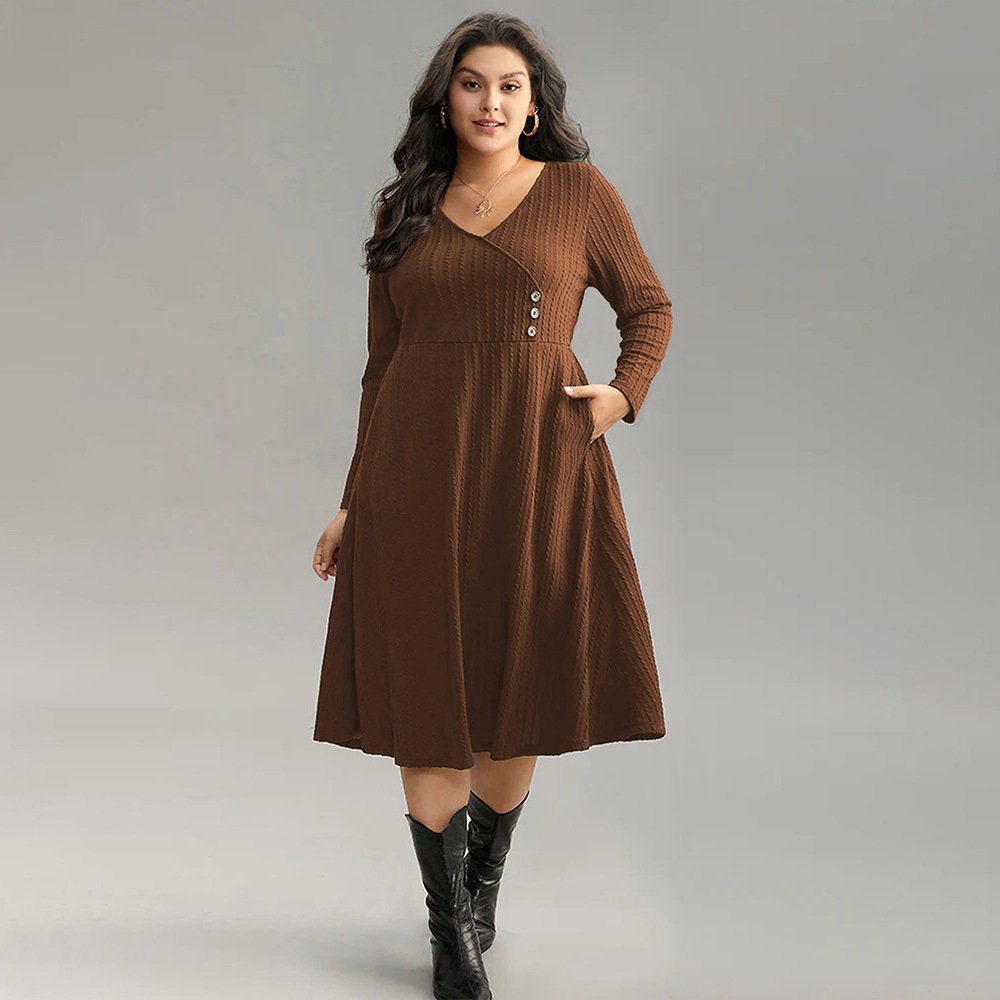 Plus Size Simple V-Neck Office Wind Dress