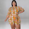 Plus Size Cross-Shoulder Printed Romper with Belt