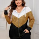Plus Size Striped Contrast Color Casual Cardigan Coat