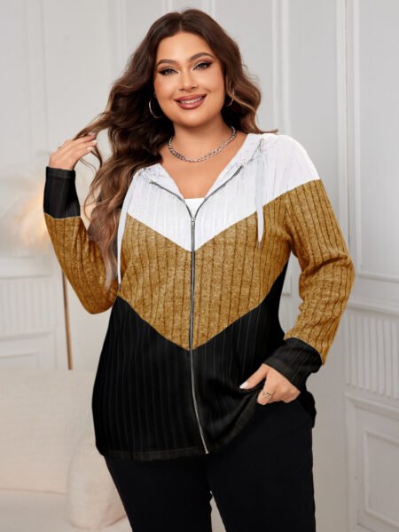 Plus Size Striped Contrast Color Casual Cardigan Coat