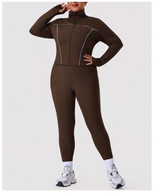 Plus Size Autumn Winter Nude Feel Zipper Yoga Set