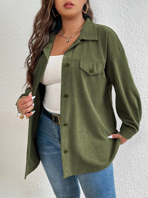 Plus Size Denim Shacket Single Breasted Outerwear