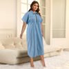 Plus Size Collared Denim Short Sleeve Zipper Midi Dress