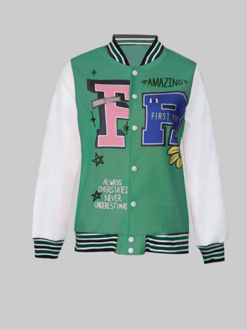 Plus Size Casual Letter Graphic Stitching Jacket