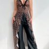 Leopard Print See-Through Maxi Lingerie Two-Piece Set