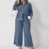 Plus Size Pleated Loose Shirt & High-Waist Trousers Spring-Autumn Two-Piece S