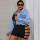 Edgy Plus Size Ripped Denim Jacket with Long Sleeves