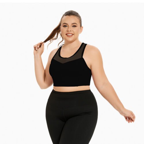 Plus Size Mesh Stitching Shockproof Push-Up Sports Bra