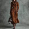 Western Style Suede Long Trench Coat for Women