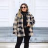 Plus Size Thickened Plaid Fleece Coat with Turn-Down Collar