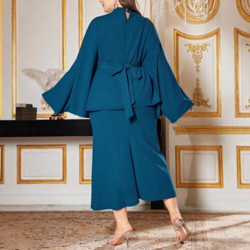 Plus Size Elegant Bat Sleeve Skirt Two-Piece Outfit