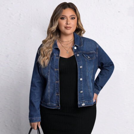 Classic Plus Size Long Sleeve Denim Coat