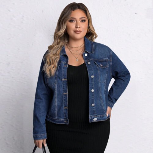 Classic Plus Size Long Sleeve Denim Coat