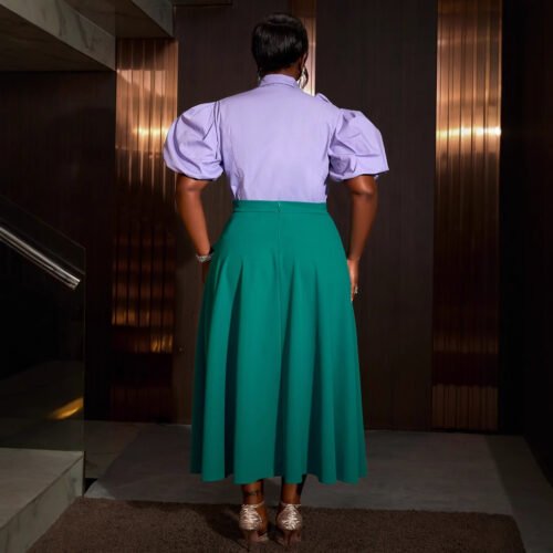 Plus Size Rose Collared Shirt & Expansion Skirt Two-Piece Set