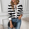 Black White Striped Long Sleeve Knit Cardigan