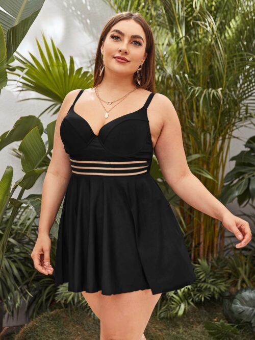 Plus Size High Waist Split Tankini Swimwear