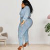 Plus Size One-Shoulder Single Sleeve Gray Fashion Two-Piece Suit