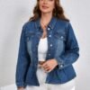 Retro College Plus Size Slim Stretch Denim Jacket