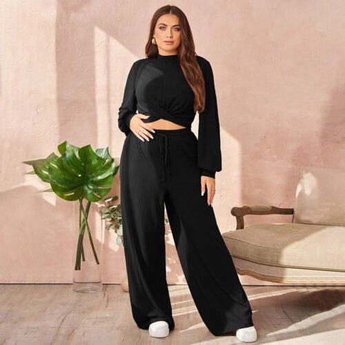 Plus Size Casual Sports Two-Piece Suit – Comfortable & Slimming Autumn-Winter Set