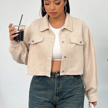 Plus Size Solid Color Polo Collar Slimming Coat