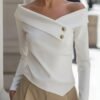 Diagonal Collar Long Sleeve Casual T-Shirt