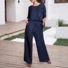 Women’s Casual Home Comfort Two-Piece Set with Wide Leg Pants