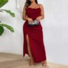 Plus Size Red High Waist Halter Dress