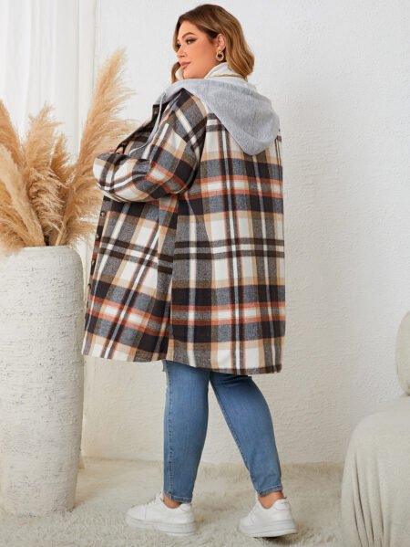 Plus Size Autumn Winter Plaid Hooded Coat