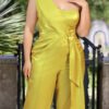 Plus Size Satin Off-Shoulder Straight-Leg Party Jumpsuit
