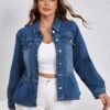 Retro College Plus Size Slim Stretch Denim Jacket