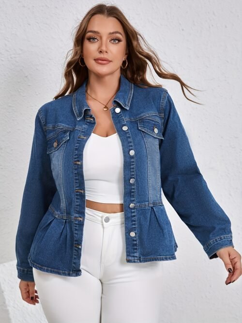Retro College Plus Size Slim Stretch Denim Jacket