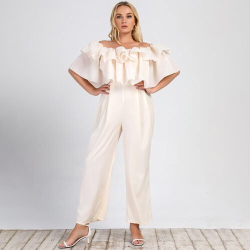 Plus Size Off-Shoulder Straight-Leg Office Casual Jumpsuit