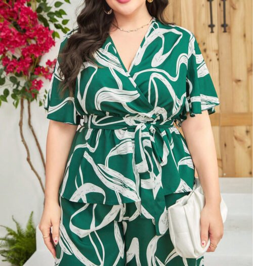 Plus Size Sexy Bow Lace-Up High Waist Jumpsuit – Summer Style