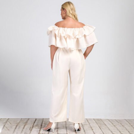 Plus Size Off-Shoulder Straight-Leg Office Casual Jumpsuit